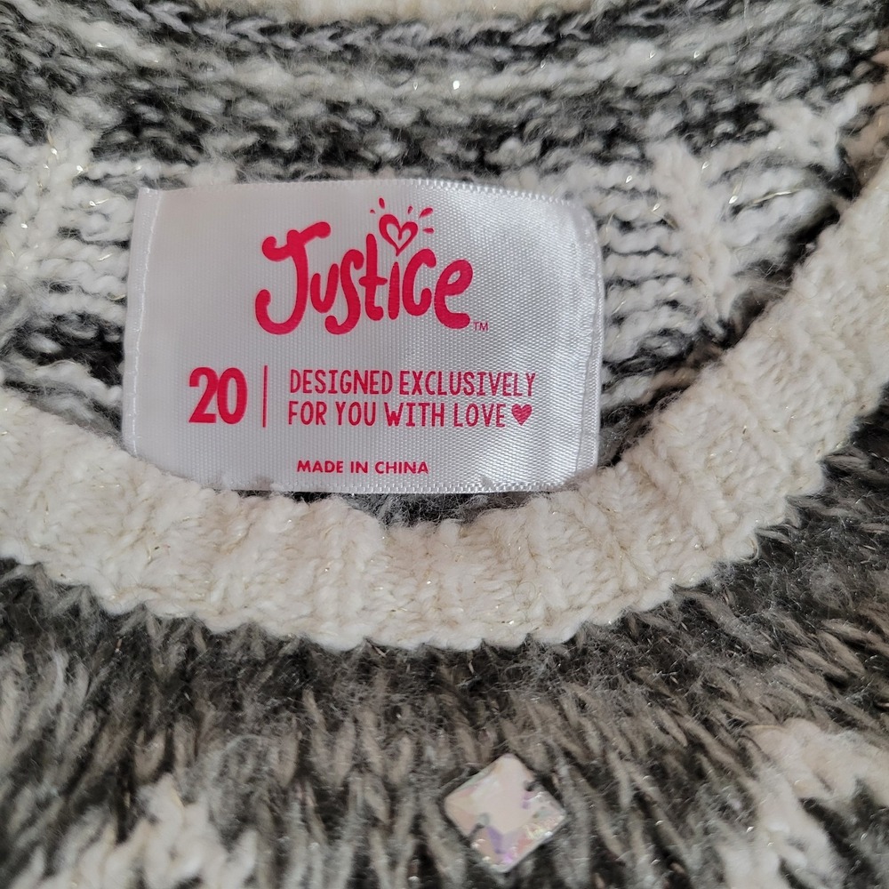 JUSTICE Girls Fair Isle Sweater Size 20 Holiday Christmas Rhinestone 0204 - Picture 4 of 8